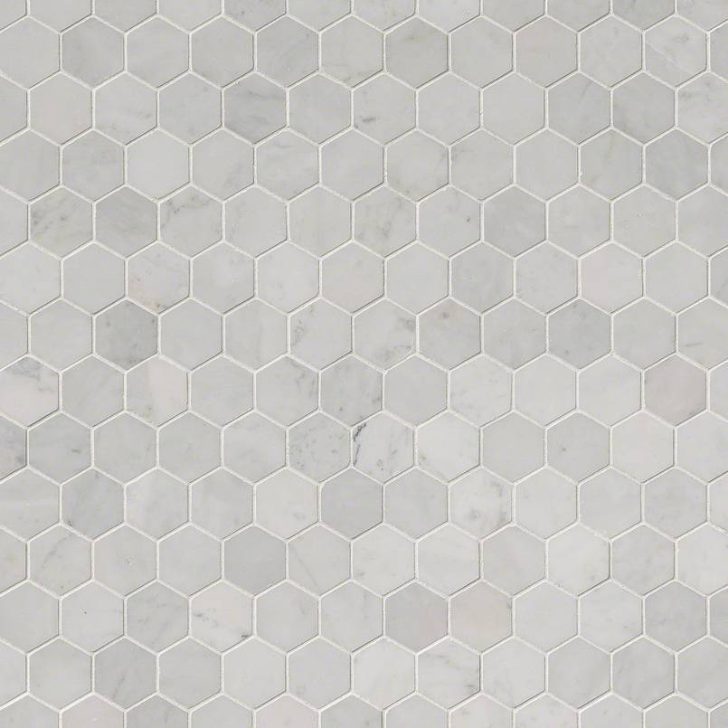 CARRARA WHITE 2" HEXAGON POLISHED