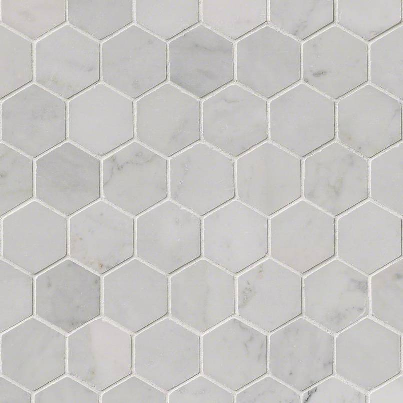 CARRARA WHITE 2" HEXAGON POLISHED